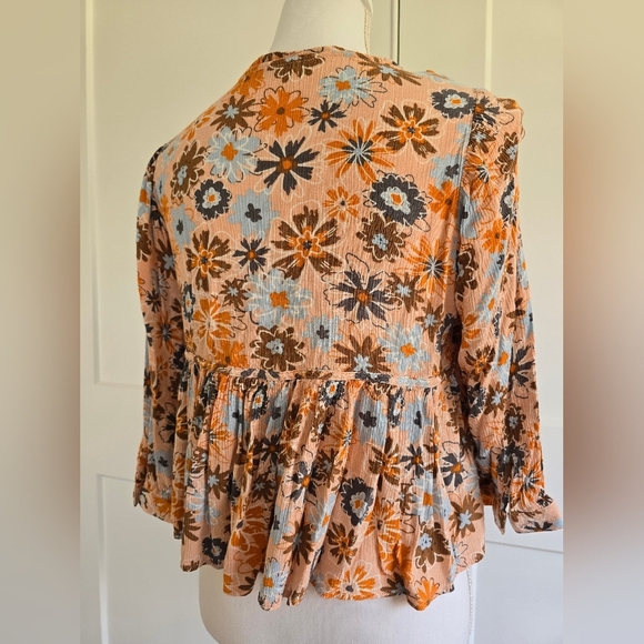 Floral Boho Women's Top - Orange and Brown - Picture 3 of 6